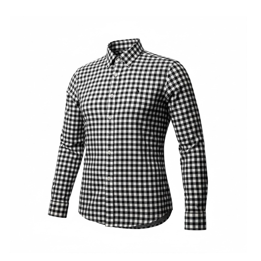 Ralph Lauren Button Down Shirt Men Large Black White Gingham Check Cotton Career